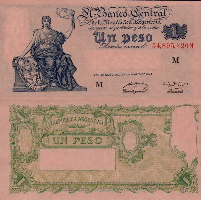 Банкнота Аргентины 1 песо 1947-1951 гг