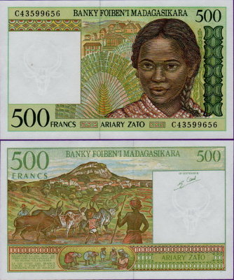 Банкнота Мадагаскара 500 франков 1994 года