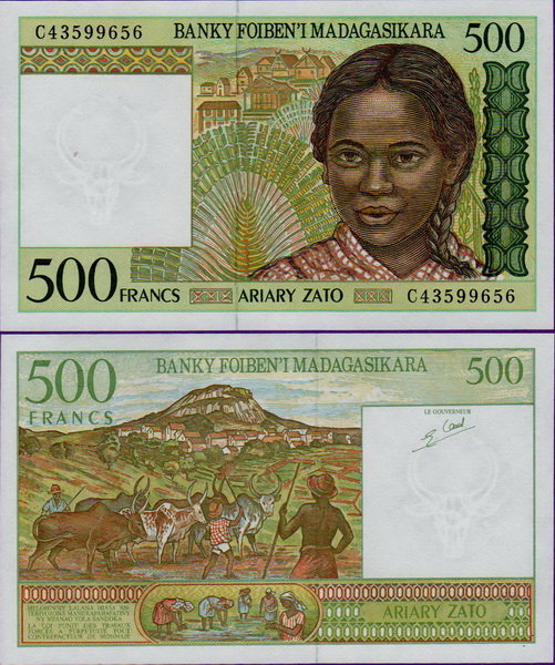 Банкнота Мадагаскара 500 франков 1994 года