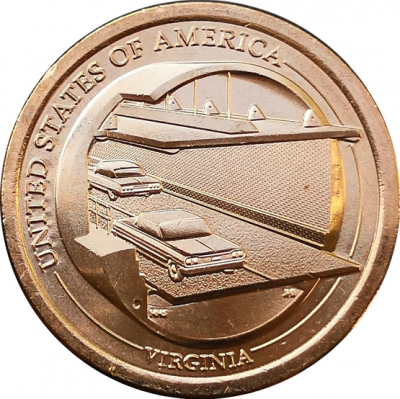 Монета США 1 доллар Мост-тоннель Вирджиния 2021