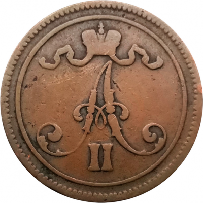 Монета Русская Финляндия 10 пенни 1866 года