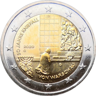 Монета Германии 2 евро 2020 г 50-летие коленопреклонения в Варшаве