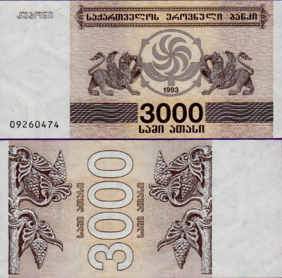 Банкнота Грузии 3000 купонов 1993 г