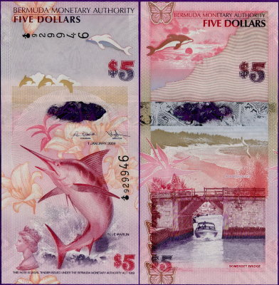 Банкнота Бермудских островов 5 долларов 2009 год