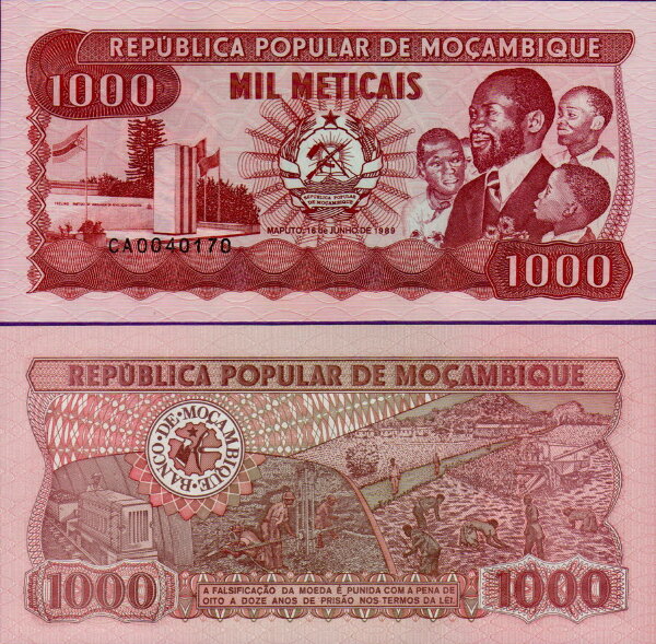 Банкнота Мозамбика 1000 метикал 1989