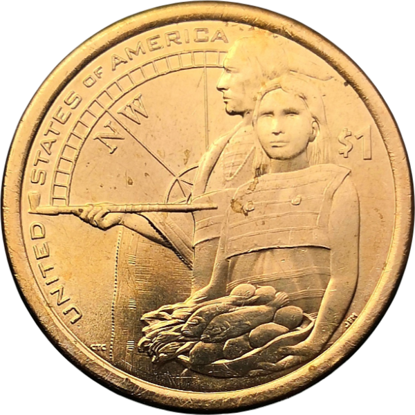 Монета США 1 доллар 2014 год Сакагавея Помощь индейцев экспедиции Льюиса и Кларка