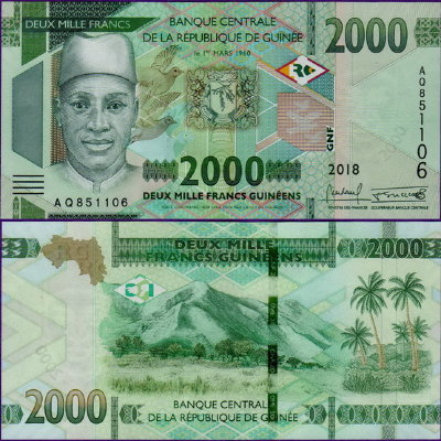 Банкнота Гвинеи 2000 франков 2018-2019 гг