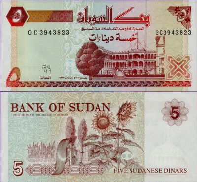 Банкнота Судана 5 динаров 1993 год