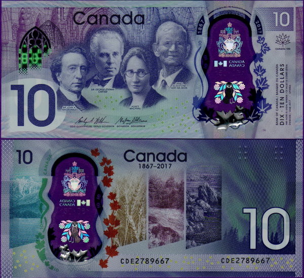 Банкнота Канады 10 долларов 2017 г