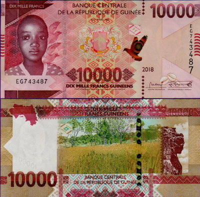 Банкнота Гвинеи 10000 франков 2018-2019 гг