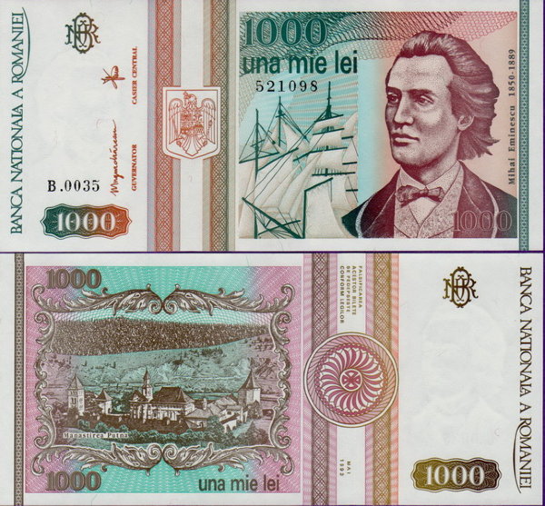 Банкнота Румынии 1000 лей 1993 года