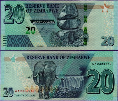 Банкнота Зимбабве 20 долларов 2020 год
