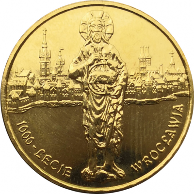 Монета Польши 2 злотых 1000-летие Вроцлава 2000 год