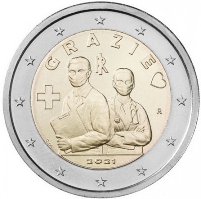 Монета Италии 2 евро Спасибо Медикам 2021 год