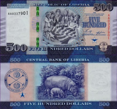 Банкнота Либерии 500 долларов 2022